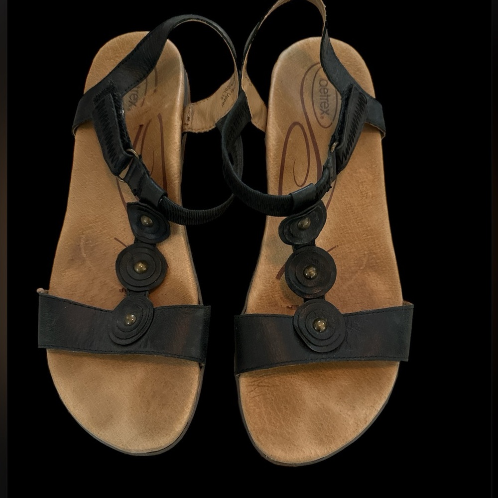 Aetrex Sandals, Size 39 Black Leather